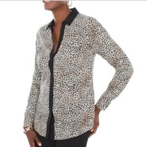 Chico's No Iron Cotton Leopard Print Caroline Shirt Button up Sz 1(M/8) #168D